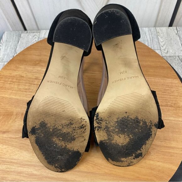 Marc Fisher King Pearl Ruffle Block Heel Suede Sandal Black 8.5 - Picture 10 of 13